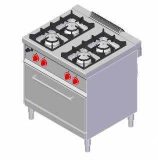 CookTek Cucina gas 4 fuochi fiamma pilota - forno gas gn 2/1